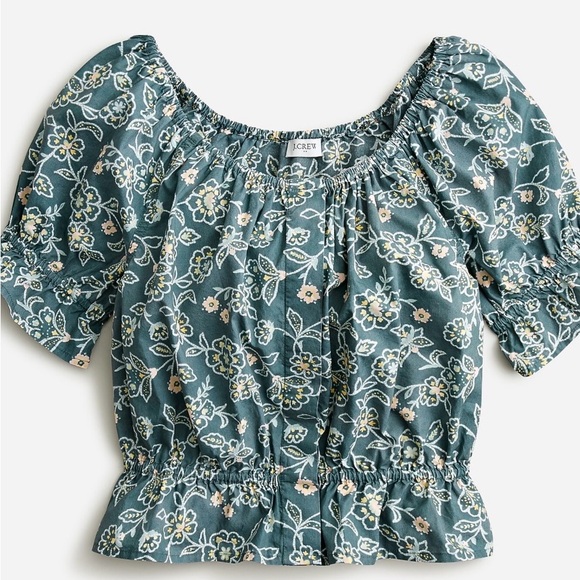 J. Crew Tops - J. Crew Blue Floral Puff Sleeve Blouse